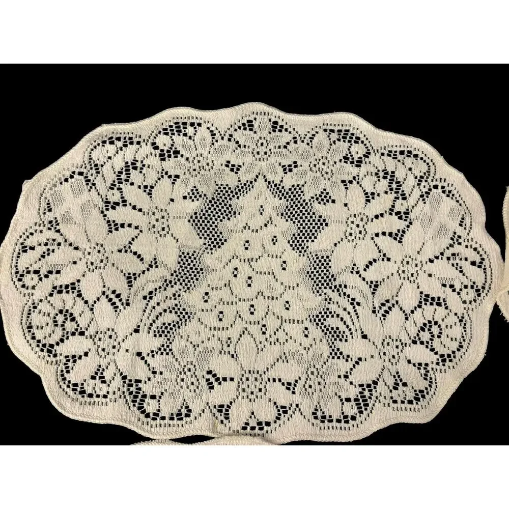 Vintage Lace Placemats Set 4 Christmas Tree Design 18.5 x 12 Cottagecore Fairy